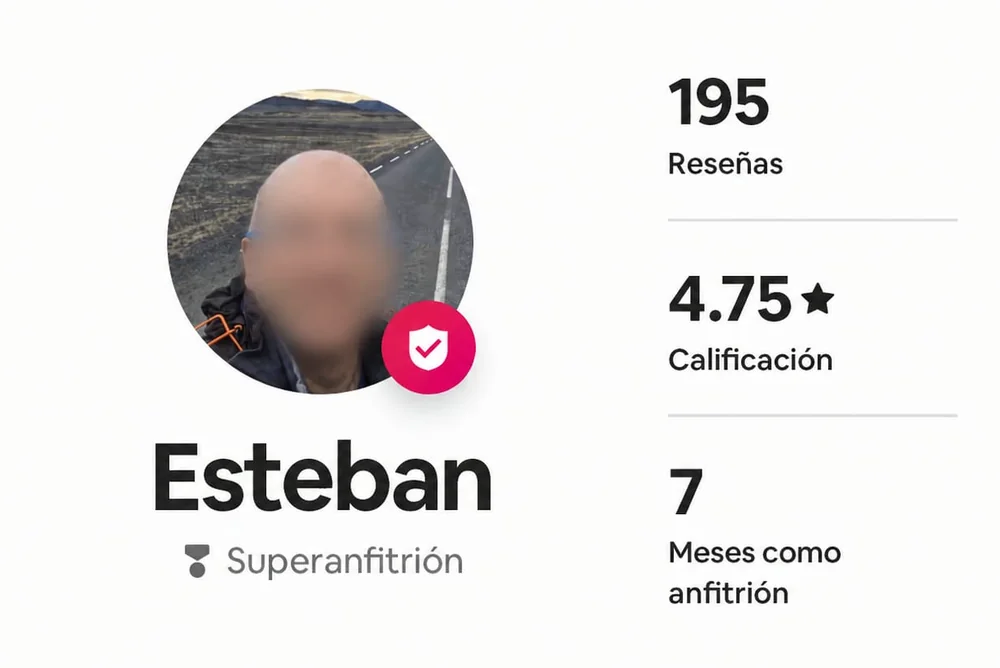 Perfil de Airbnb de Esteban, Superanfitrión: 195 reseñas, calificación de 4.75 estrellas, 7 meses como anfitrión.