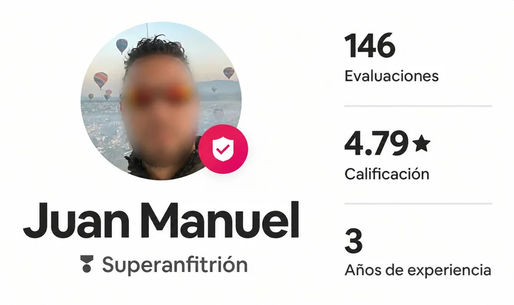 Perfil de Airbnb de Juan Manuel, Superanfitrión: 146 evaluaciones, calificación de 4.79 estrellas, 3 años de experiencia.