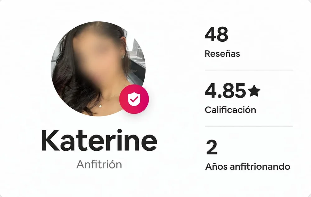 Perfil de Airbnb de Katerine, anfitriona: 48 reseñas, calificación de 4.85 estrellas, 2 años como anfitriona.